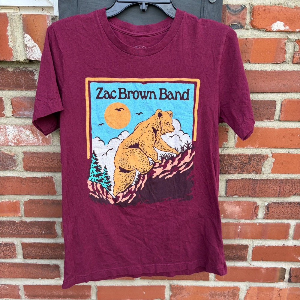 Zac Brown Band Bear Graphic T-Shirt Maroon Burgundy Mens Medium Concert Tee